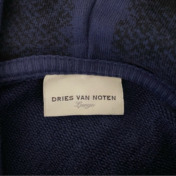 DRIES VAN NOTEN blue black checker print crystal rhinestone hoodie sweatshirt - Picture 8 of 9